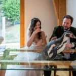 wholesome moment at Jen and Tom's wedding as a penguin named Pringle steals the show as the ring-bearer, leaving guests in stitches.